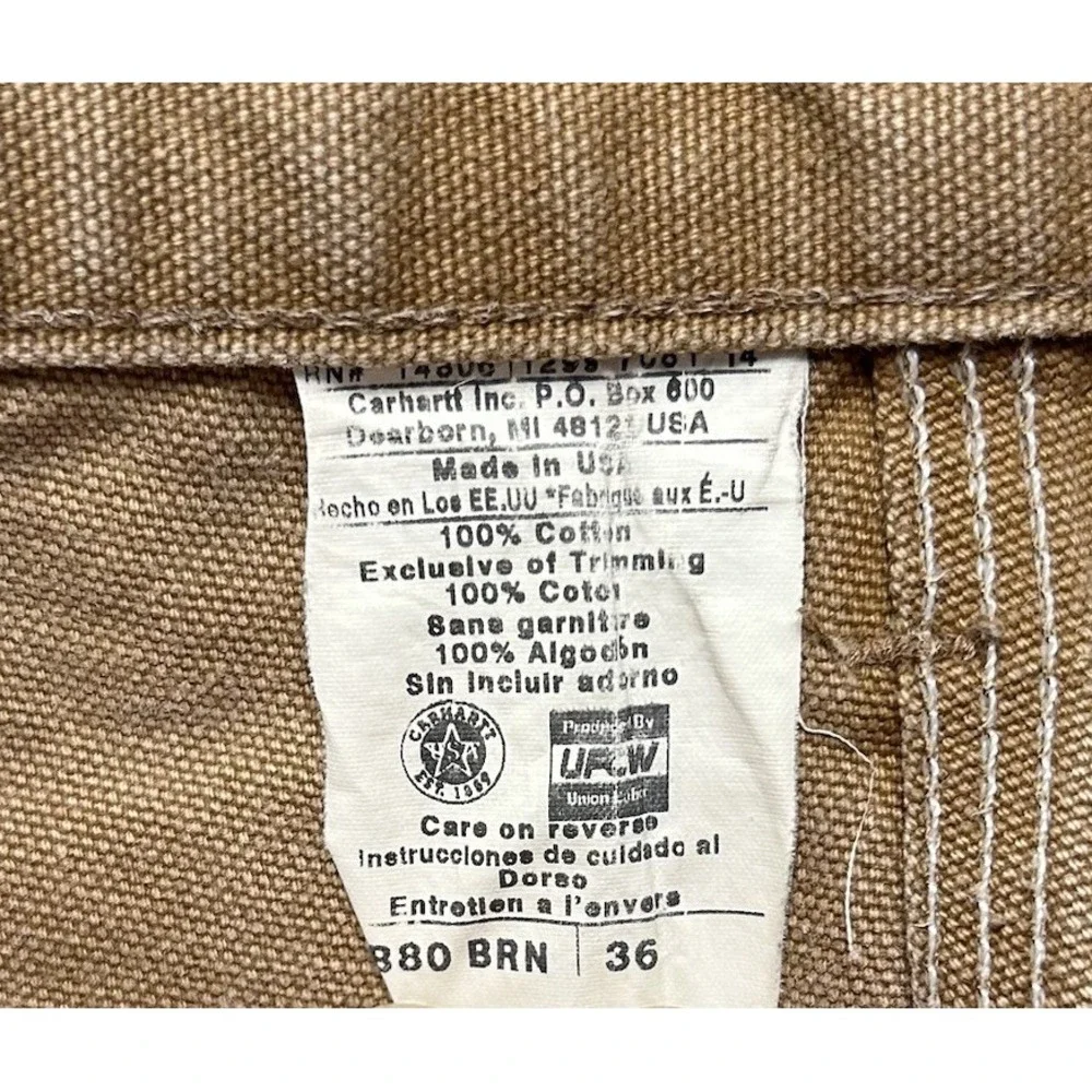 Vintage Carhartt Double Knee Carpenter Work Shorts B80 Brown 36 Made In USA